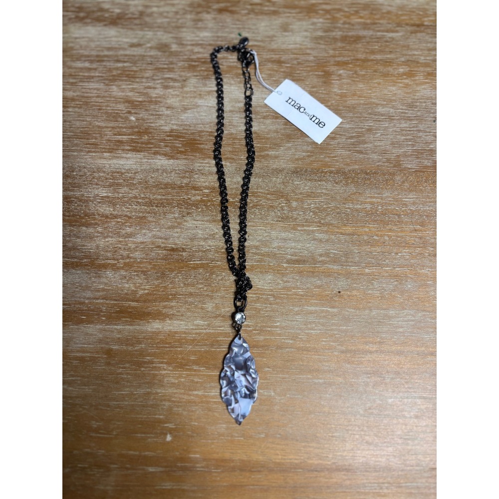Mac and Me Acetate Feather Necklace Grey‎ Crystal Accent